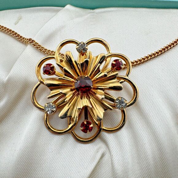 Vintage Starglow Jewels Gold Tone Necklace Brooch Matching Screw Back Earrings - Picture 5 of 9